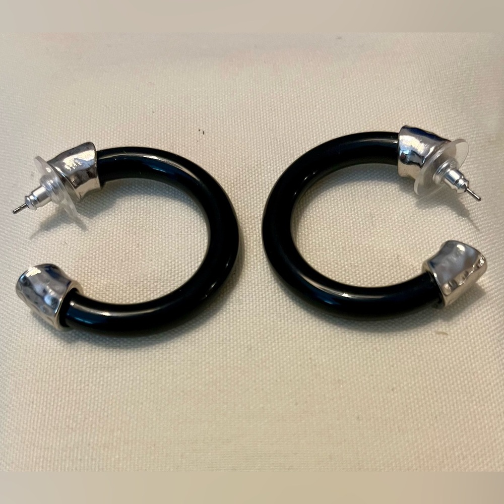 Black and Silver Hoop Earrings - Picture 10 of 16